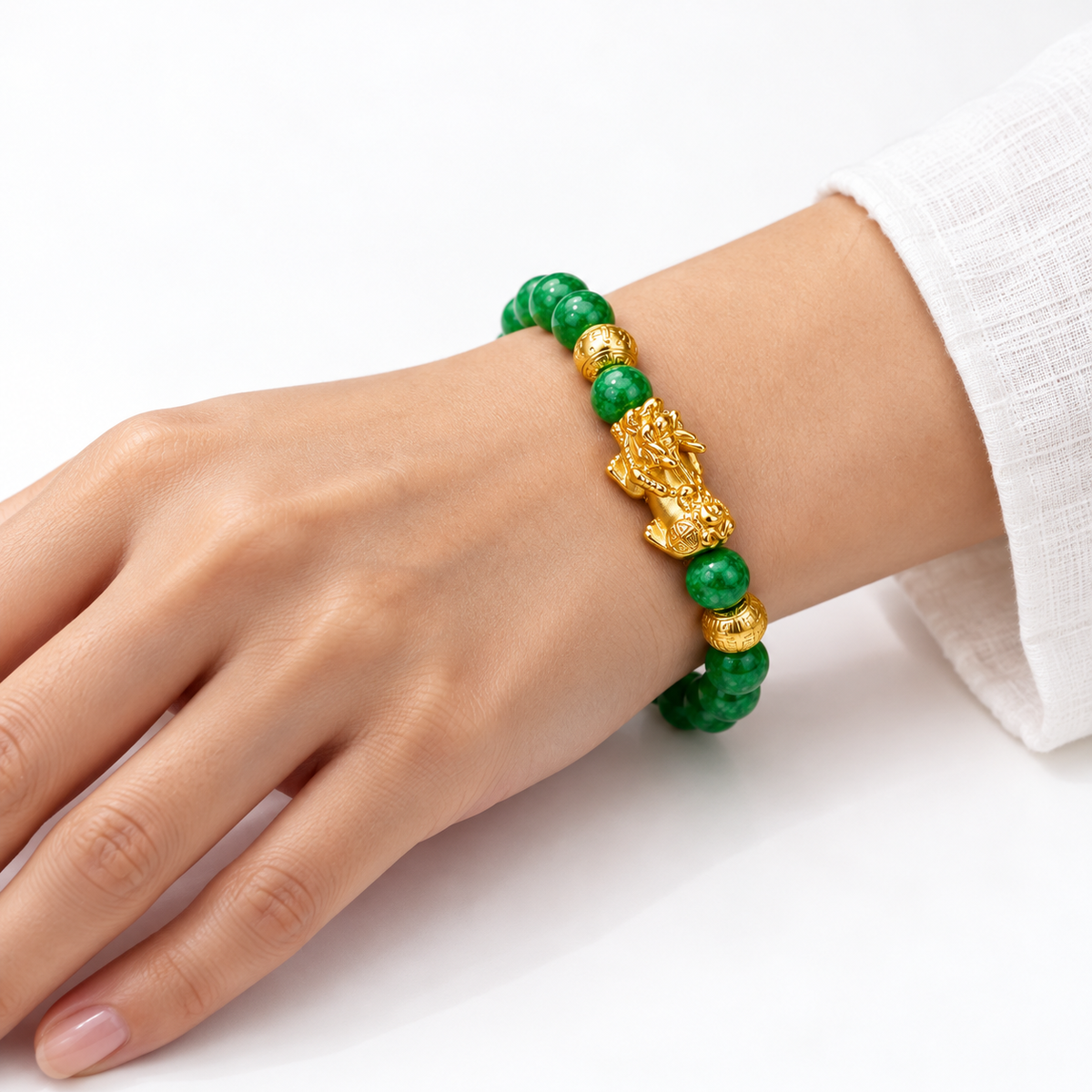 Natural Cyan Jade Beaded PiXiu Protection Bracelet