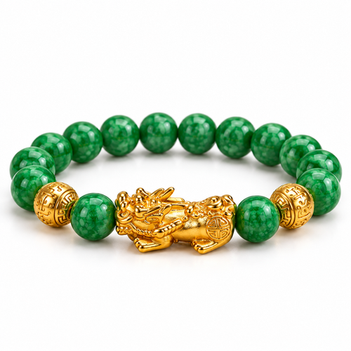 Natural Cyan Jade Beaded PiXiu Protection Bracelet