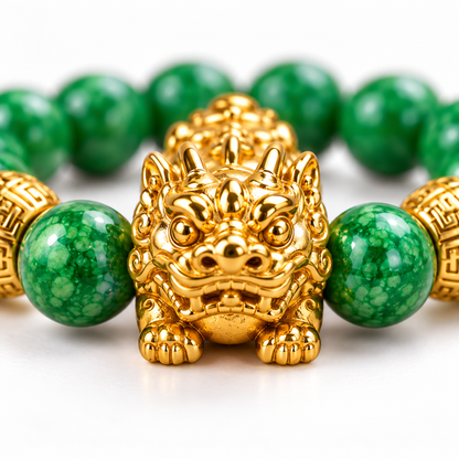Natural Cyan Jade Beaded PiXiu Protection Bracelet
