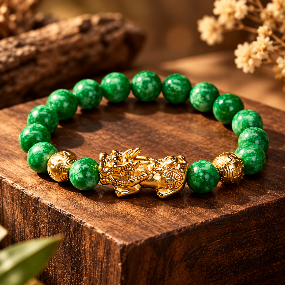 Natural Cyan Jade Beaded PiXiu Protection Bracelet