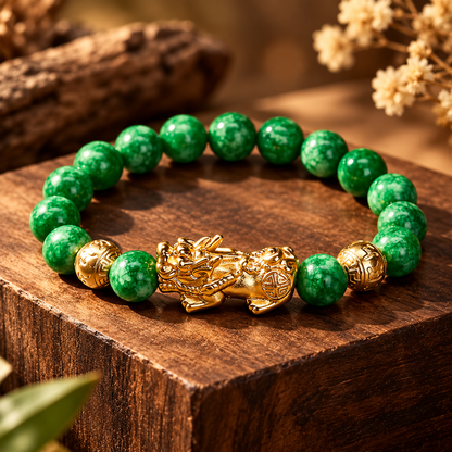 Natural Cyan Jade Beaded PiXiu Protection Bracelet
