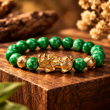 Natural Cyan Jade Beaded PiXiu Protection Bracelet