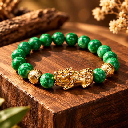 Natural Cyan Jade Beaded PiXiu Protection Bracelet