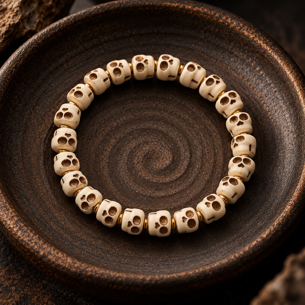 Tibetan Bone Beads Lord of the Corpse Forest Skull Pattern for Protection and Courage Bracelet