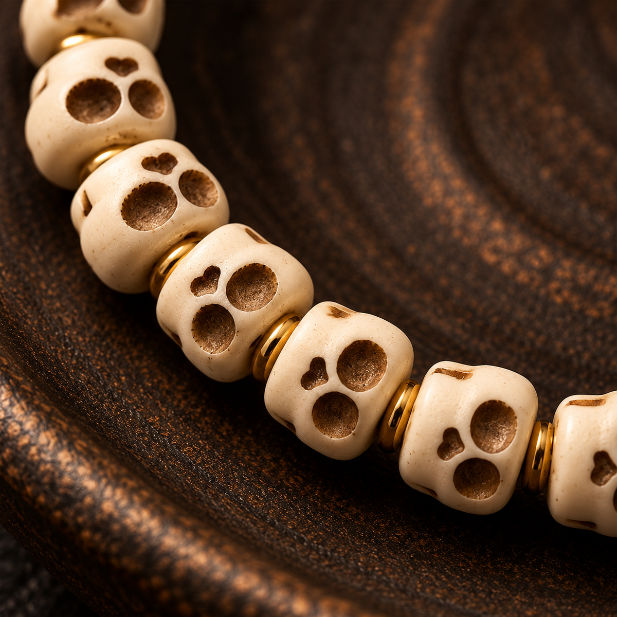 Tibetan Bone Beads Lord of the Corpse Forest Skull Pattern for Protection and Courage Bracelet