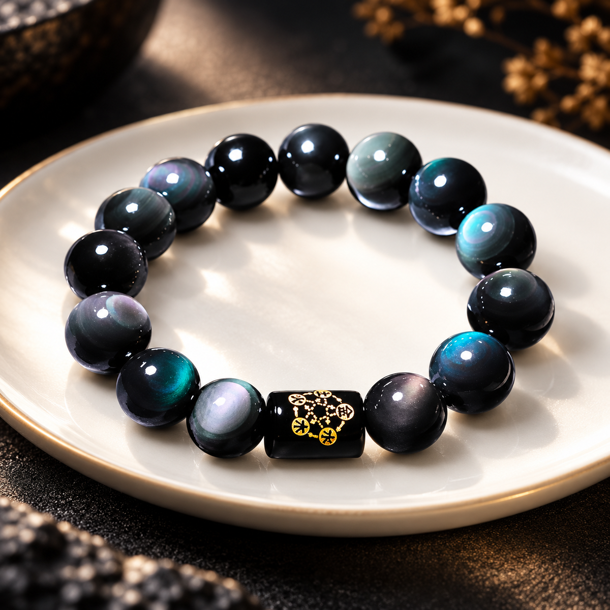 Natural Rainbow Obsidian Positive Transformation Bracelet