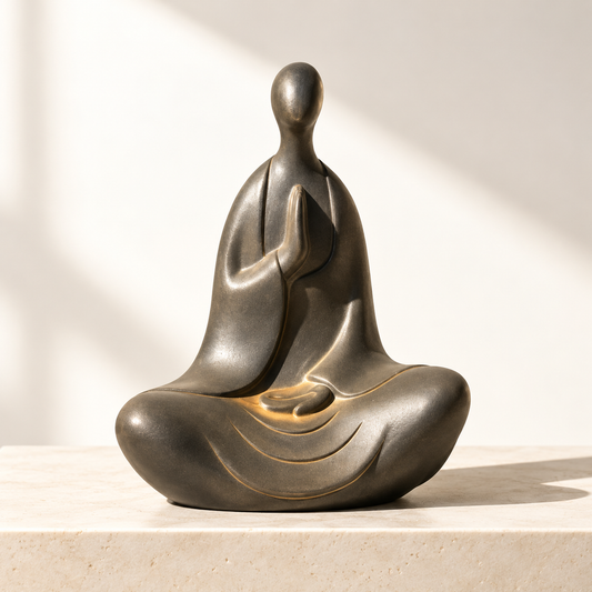 Stillness & Emptiness – Handcrafted Cast Iron Faceless Buddha Statue