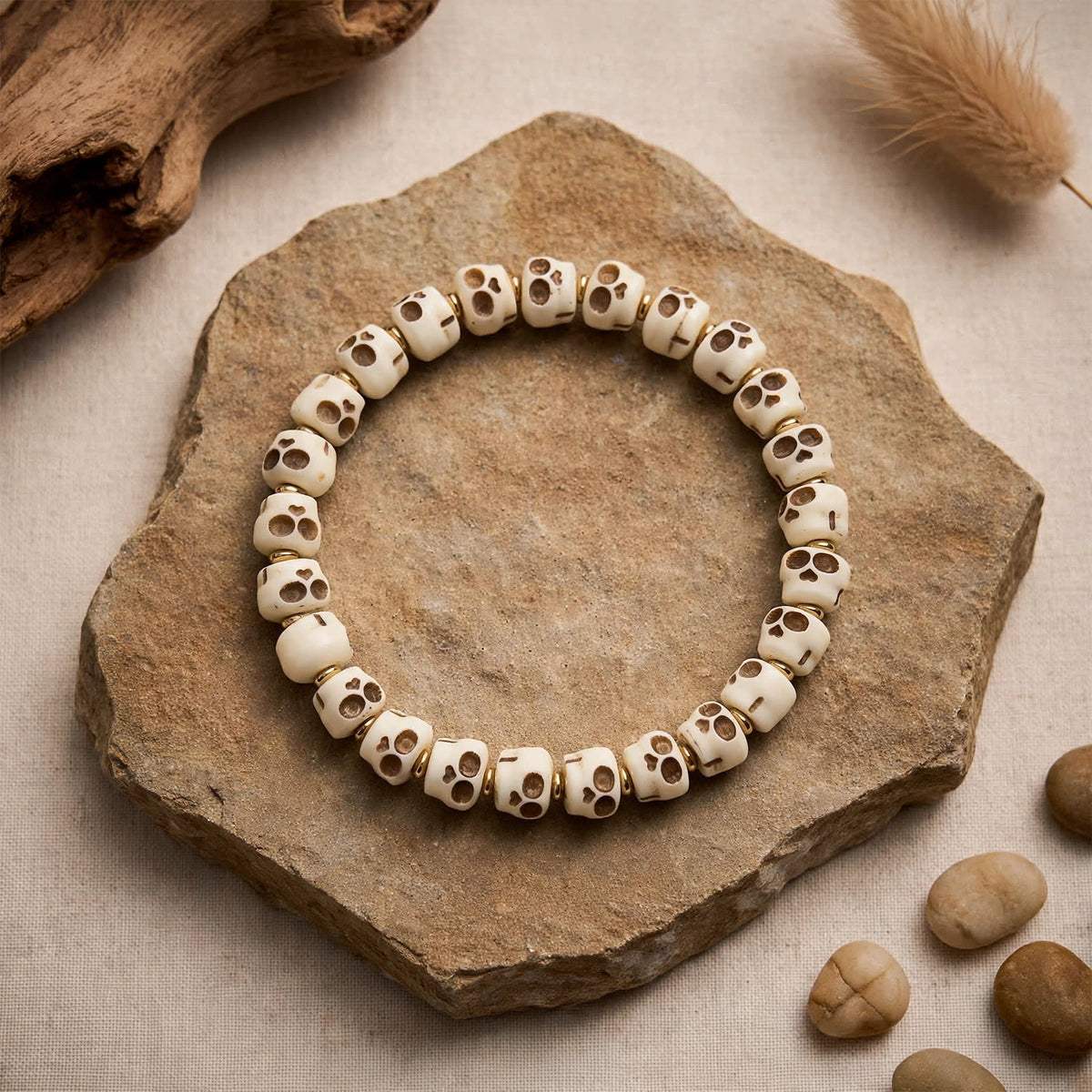 Tibetan Bone Beads Lord of the Corpse Forest Skull Pattern for Protection and Courage Bracelet