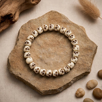 Tibetan Bone Beads Lord of the Corpse Forest Skull Pattern for Protection and Courage Bracelet