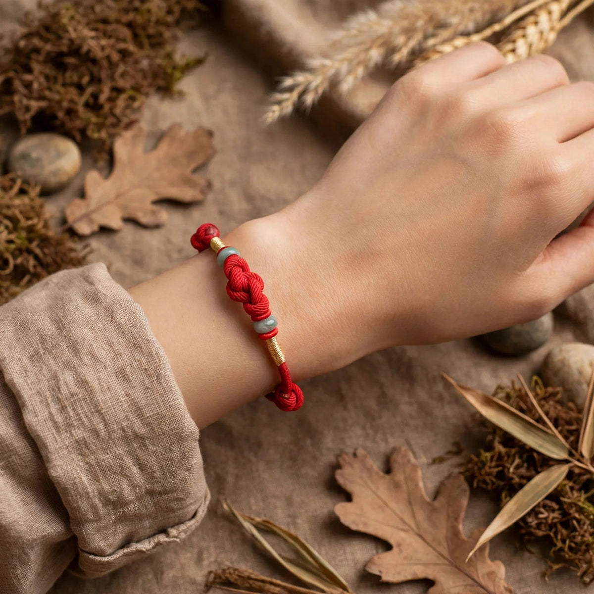 Red String Jade Luck Fortune Knot Braided Couple Bracelet